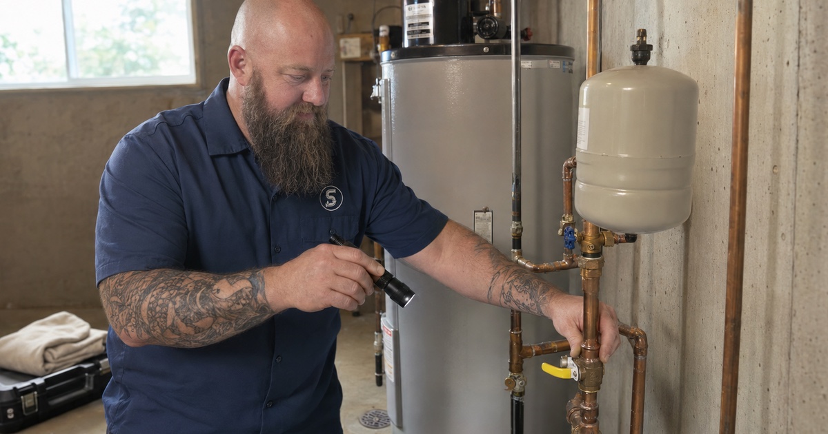 Dave working a copper supply line at a water heater